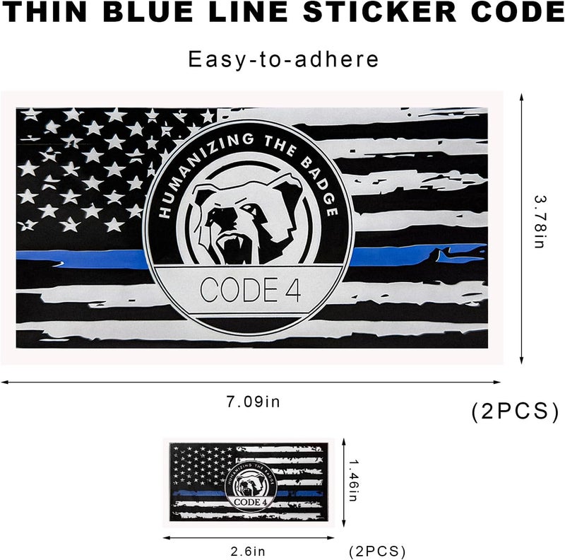 YTFRL 4 PCS Thin Line Sticker Code 4, American Flag Waterproof Vinyl Decal Police Support Bumper Stickers, Reflective Support Law Enforcement Decal for Car Truck Window Laptop (Large+Small) - Image 2